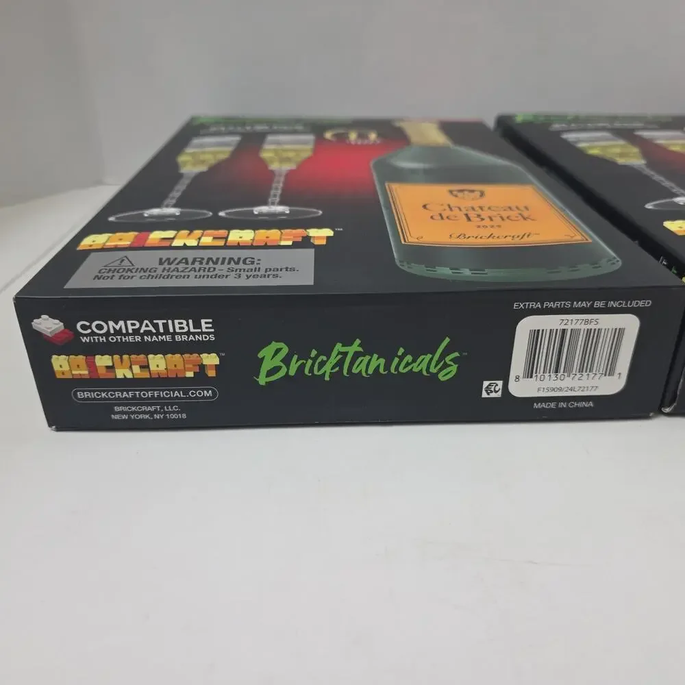2 Brickcraft Chateau De Brick Bricktanicals 136 pc Bottle + Champagne Glasses